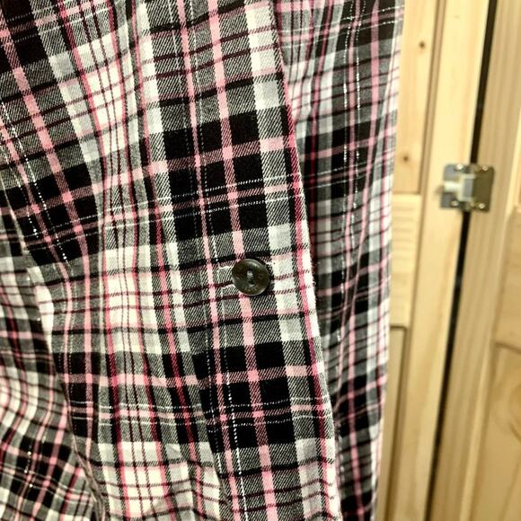 Victorias Secret Flannel Shirt Women S/P Plaid Button Up Lounge Cozy Soft Floral - Picture 7 of 10